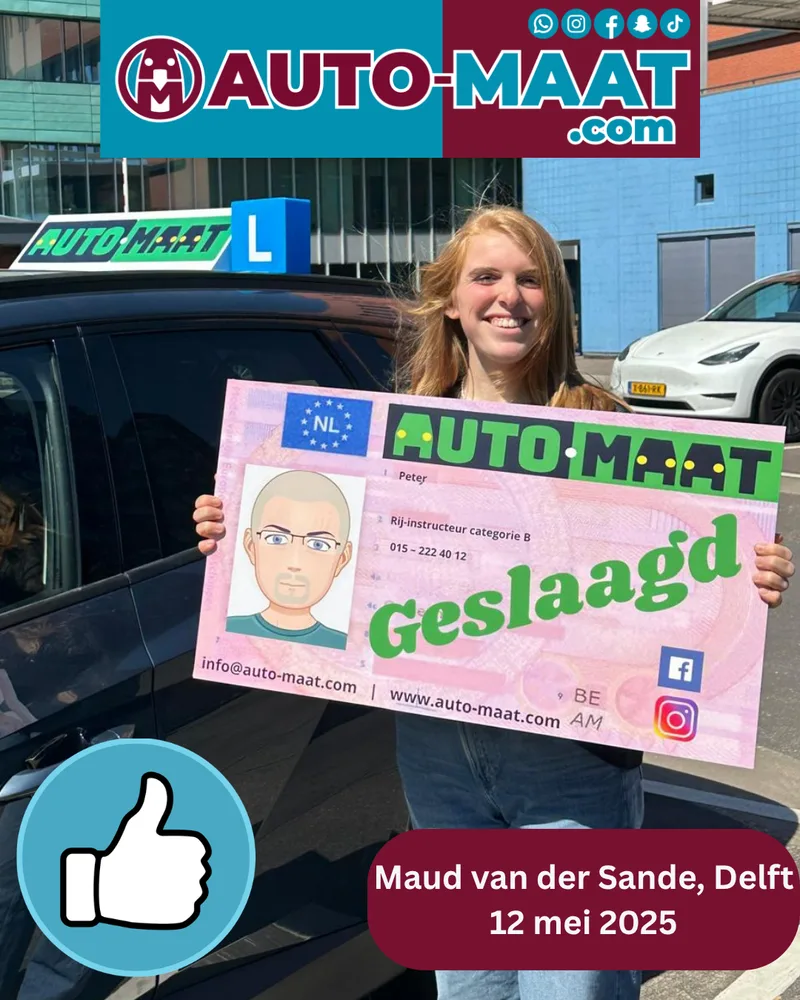 Maud van der Sande geslaagd bij Auto-Maat Rijschool