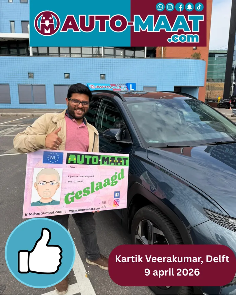 Kartik Veerakumar geslaagd bij Auto-Maat Rijschool